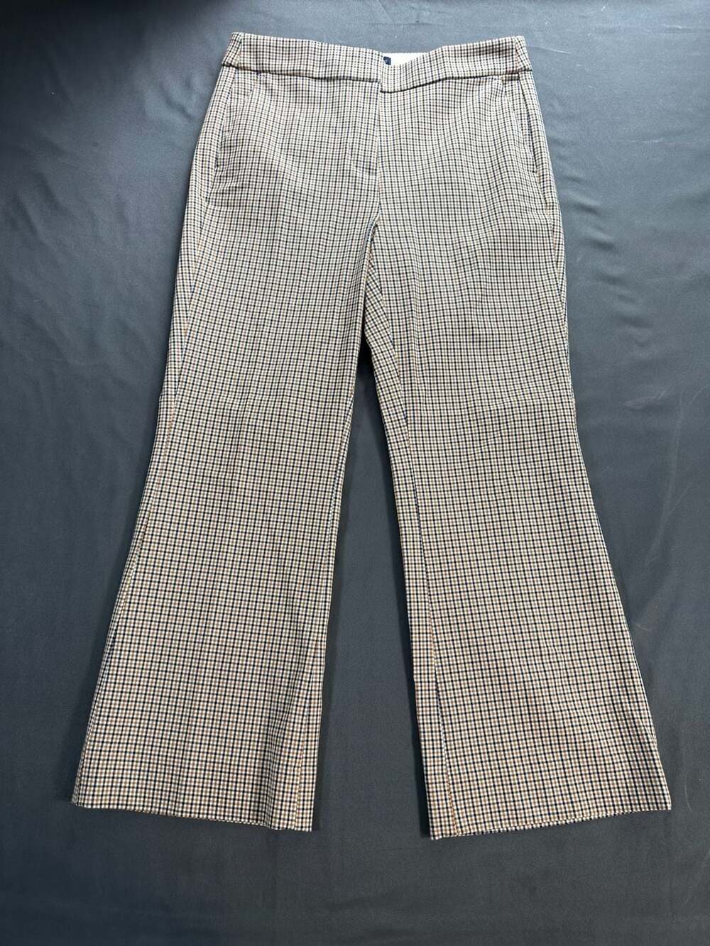 J.Crew Kelsey Pant Women’s 4 Brown Navy Houndstooth Plaid Crop Flare Stretch